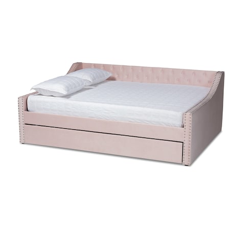Baxton Studio Raphael Modern and Contemporary Pink Velvet Fabric Full Size Daybed with Trundle 187-11482-Zoro